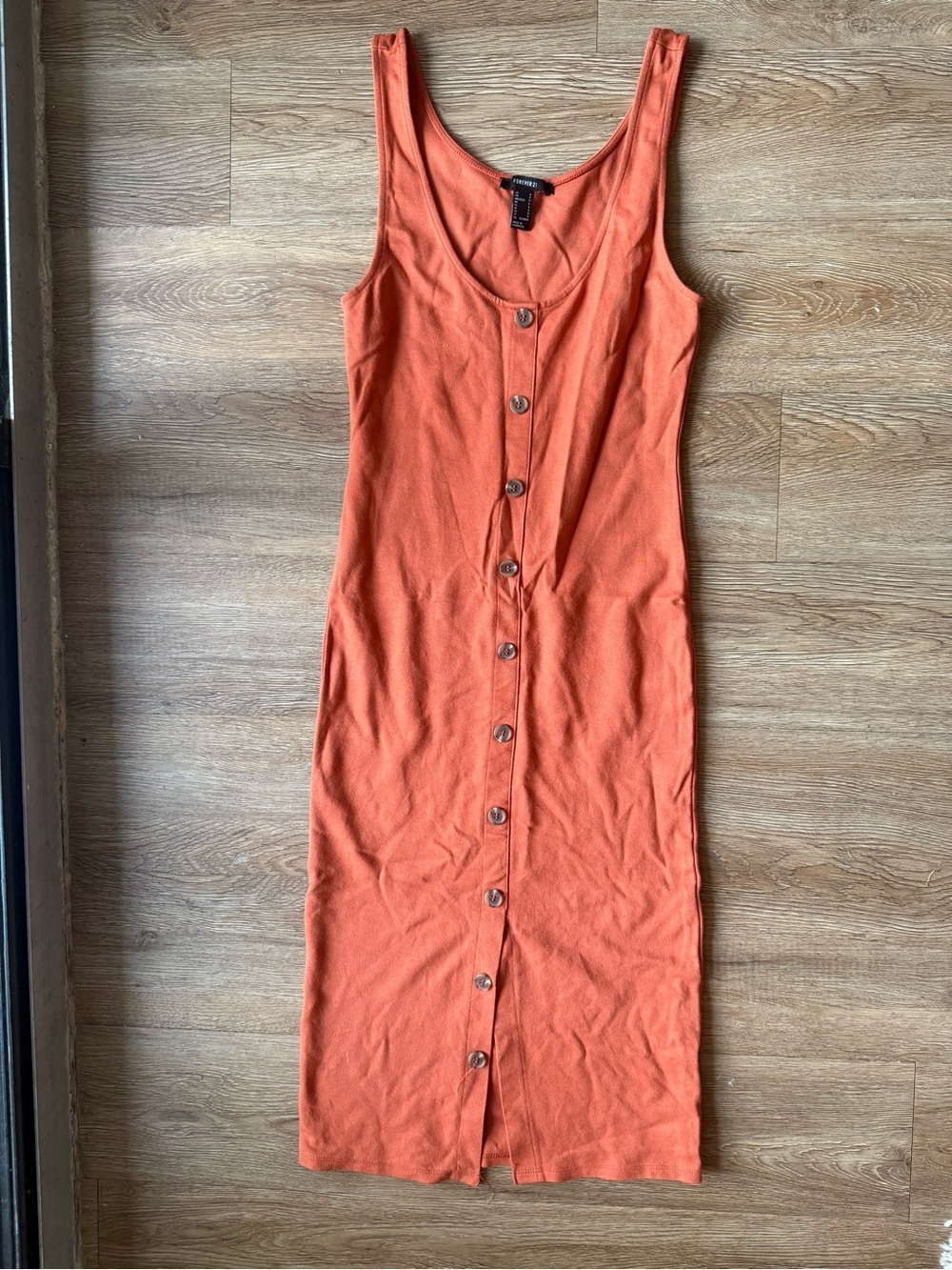 Forever 21 Rust-Orange Button-Front Tank Midi Dress